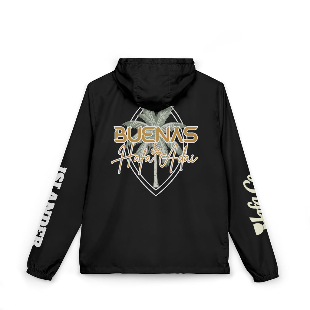 Windbreaker Jacket — 'Buenas & Hafa Adai ' Palm Tree Lightweight Hooded Jacket