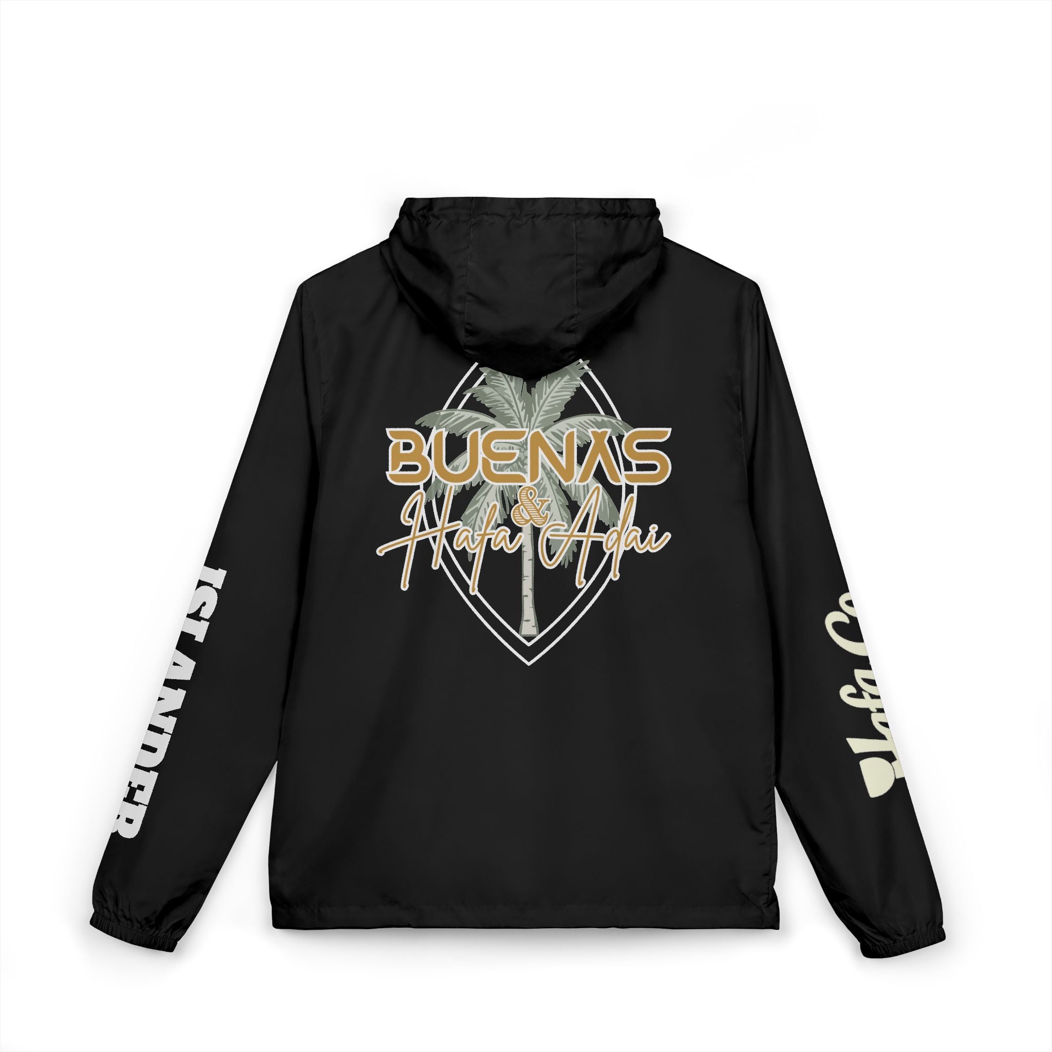 Windbreaker Jacket — 'Buenas & Hafa Adai ' Palm Tree Lightweight Hooded Jacket