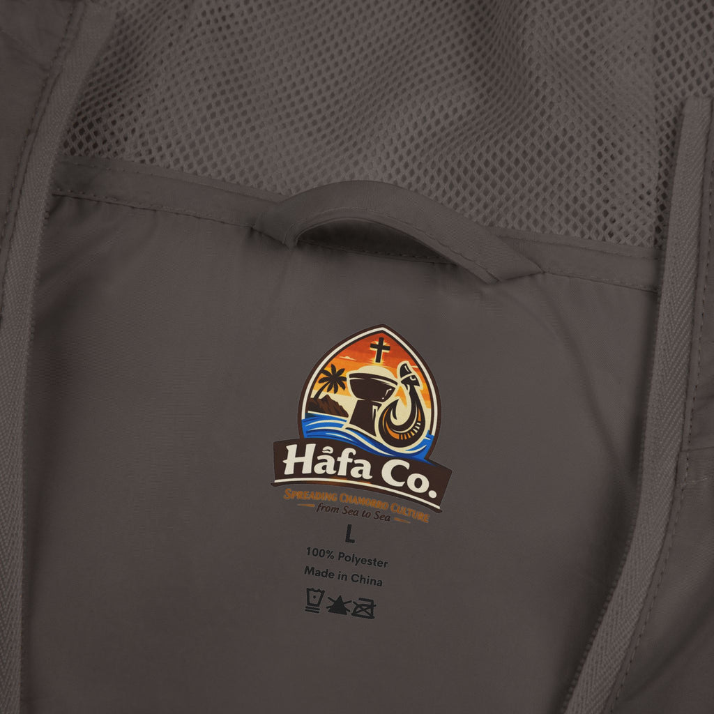 Windbreaker Jacket — 'Buenas & Hafa Adai ' Palm Tree Lightweight Hooded Jacket