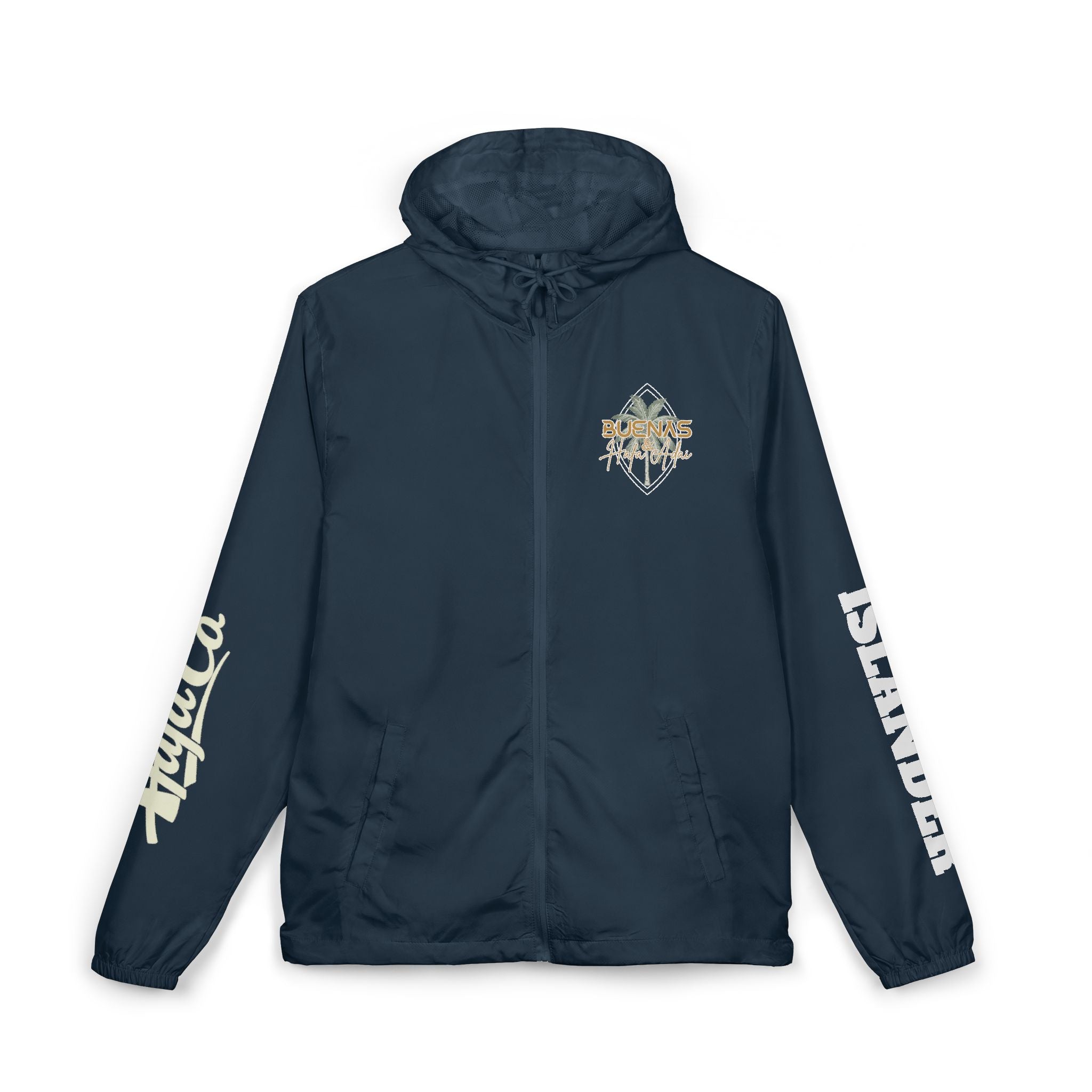 Windbreaker Jacket — 'Buenas & Hafa Adai ' Palm Tree Lightweight Hooded Jacket