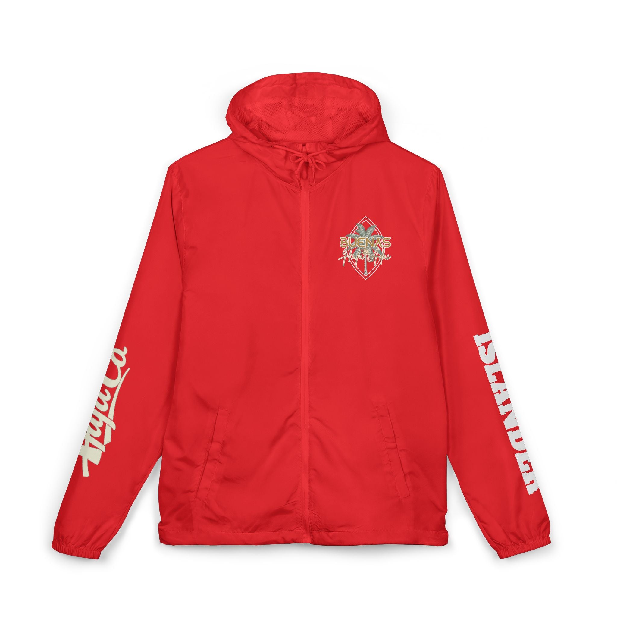 Windbreaker Jacket — 'Buenas & Hafa Adai ' Palm Tree Lightweight Hooded Jacket
