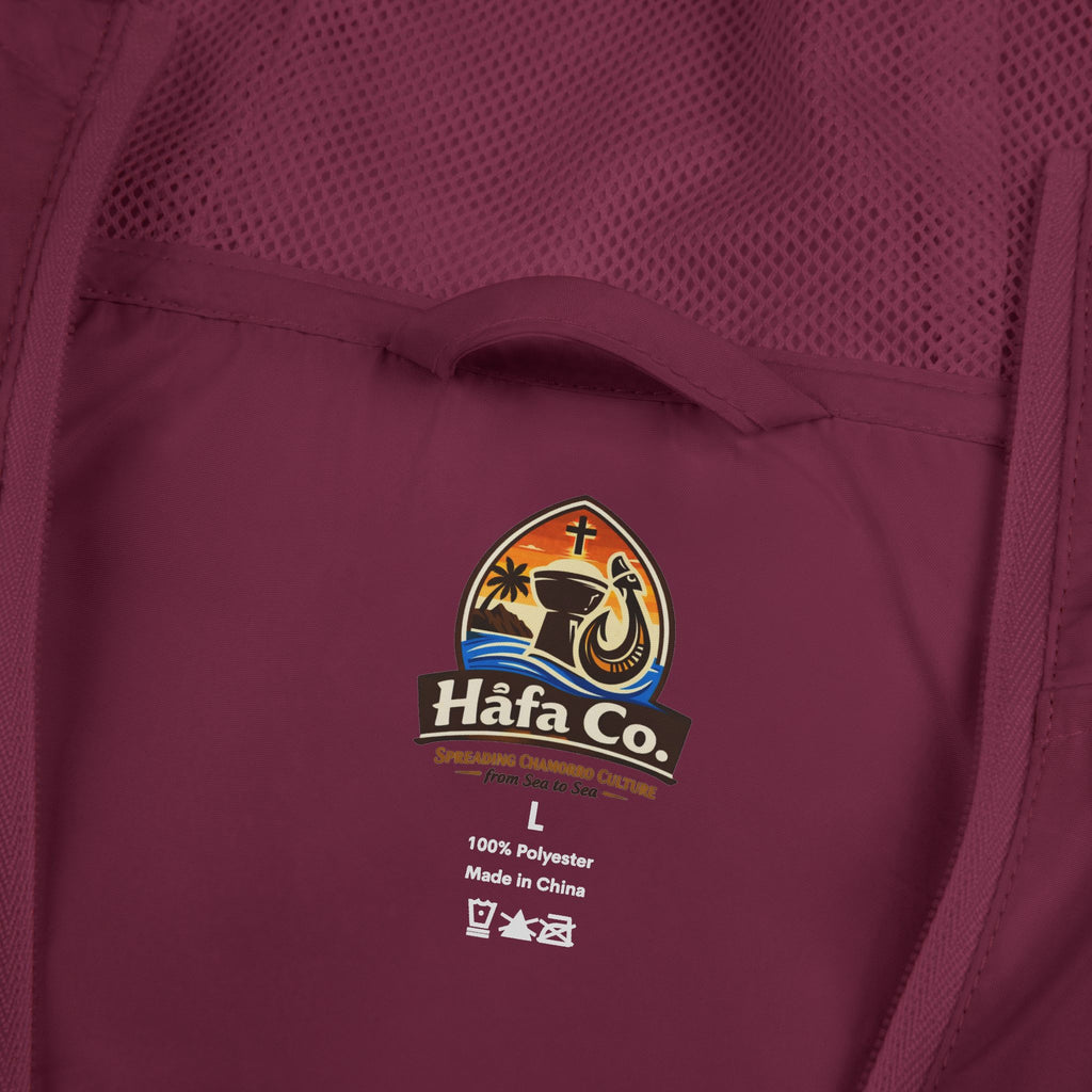 Windbreaker Jacket — 'Buenas & Hafa Adai ' Palm Tree Lightweight Hooded Jacket