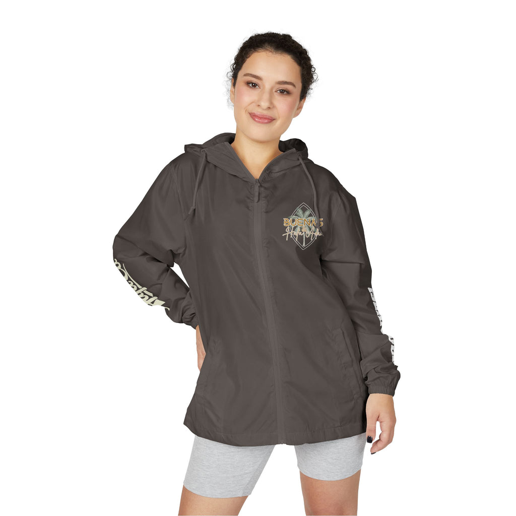 Windbreaker Jacket — 'Buenas & Hafa Adai ' Palm Tree Lightweight Hooded Jacket