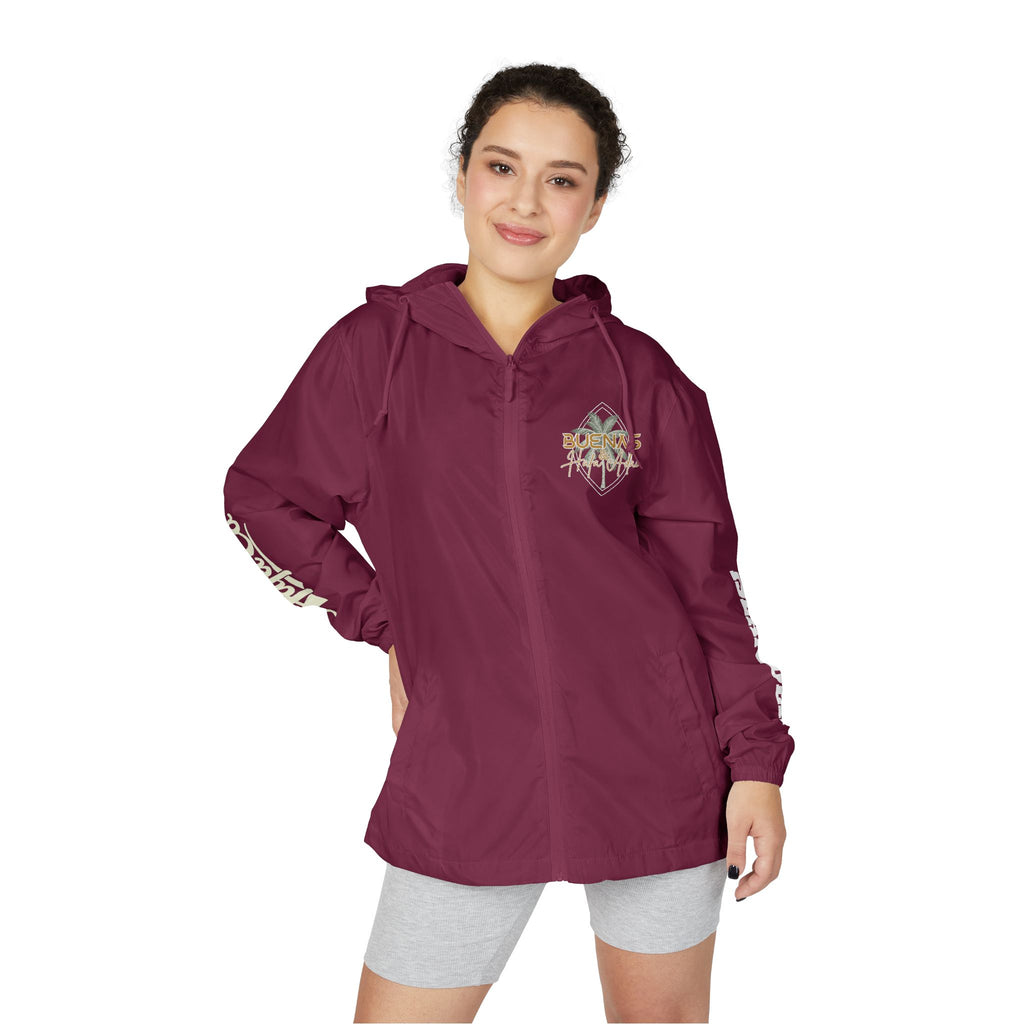 Windbreaker Jacket — 'Buenas & Hafa Adai ' Palm Tree Lightweight Hooded Jacket