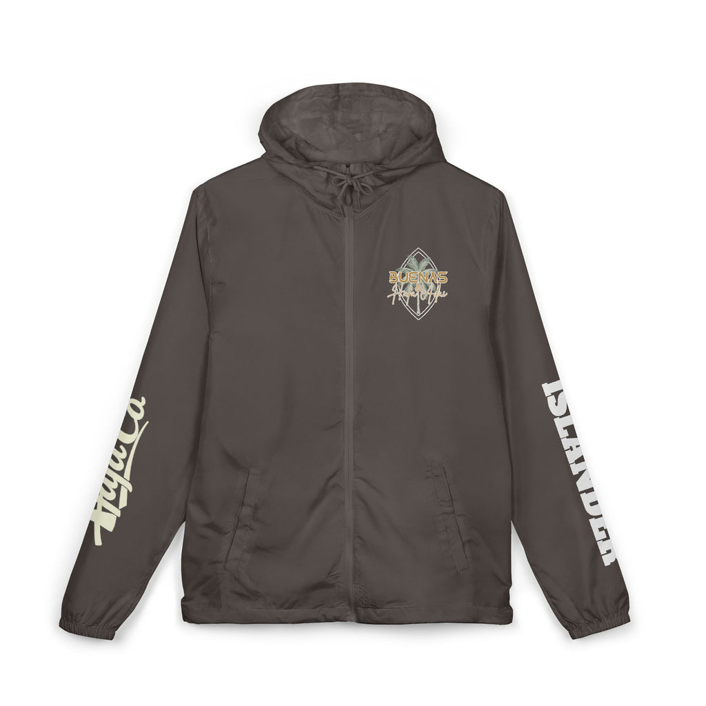Windbreaker Jacket — 'Buenas & Hafa Adai ' Palm Tree Lightweight Hooded Jacket